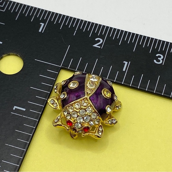 Ladybug Rhinestone Purple With Red Eyes Lady Bug Naturecore Vintage Brooch - Picture 6 of 7